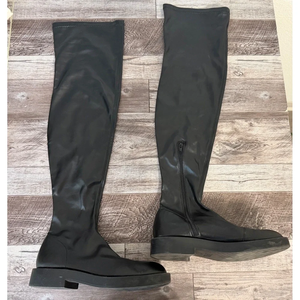 ZARA Black OTK Stretch‎ Boots 7.5–8 Y2K Sleek Minimalist Goth Streetwear Punk